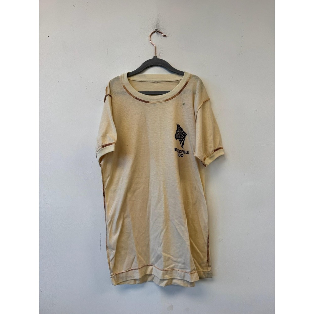 Vintage Brookfield Zoo Shirt Mens XS Beige Zebra Graphic Tourist Tee Wildlife 70 - Picture 1 of 5